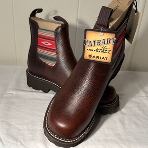 Ariat Brown  Fatbaby Twin Gore Ankle Boots with Multicolor Aztec Accents